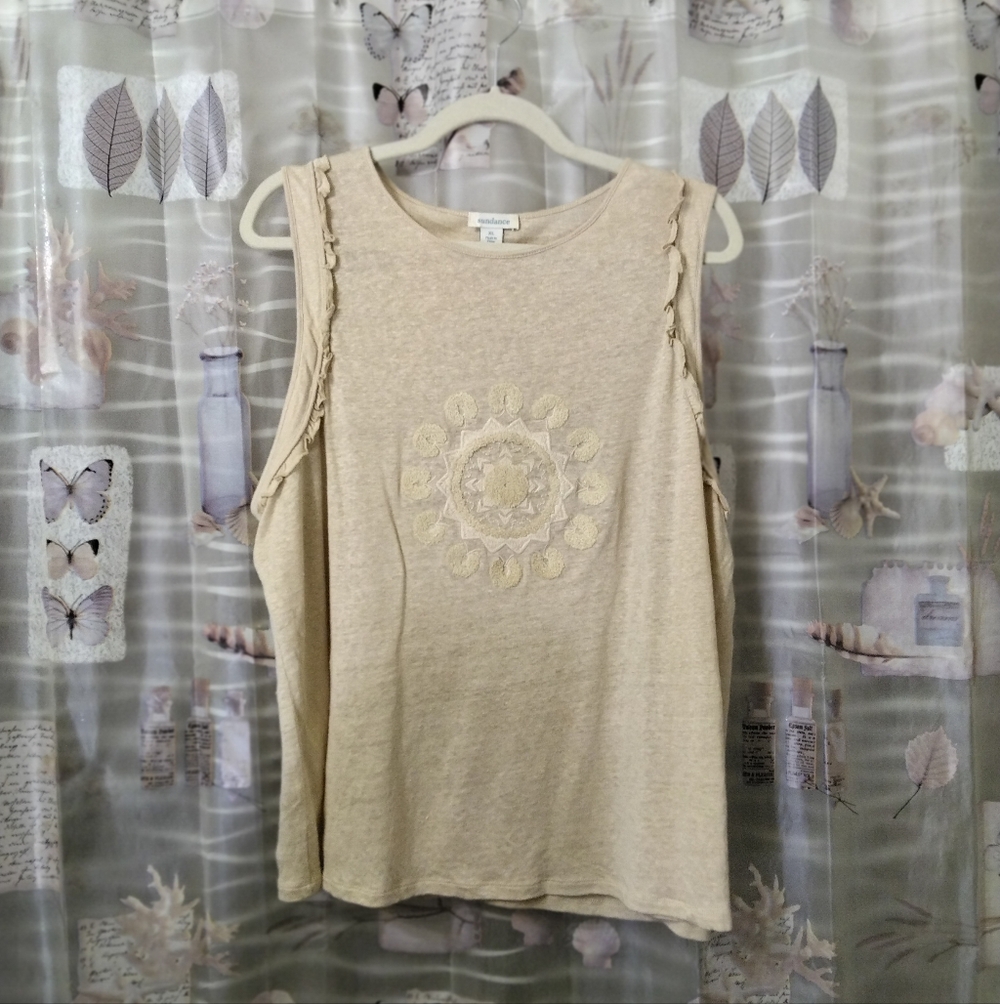 Sundance Sleeveless Cream Floral Medallion Embroidery Linen Tank Top XL - Picture 7 of 14